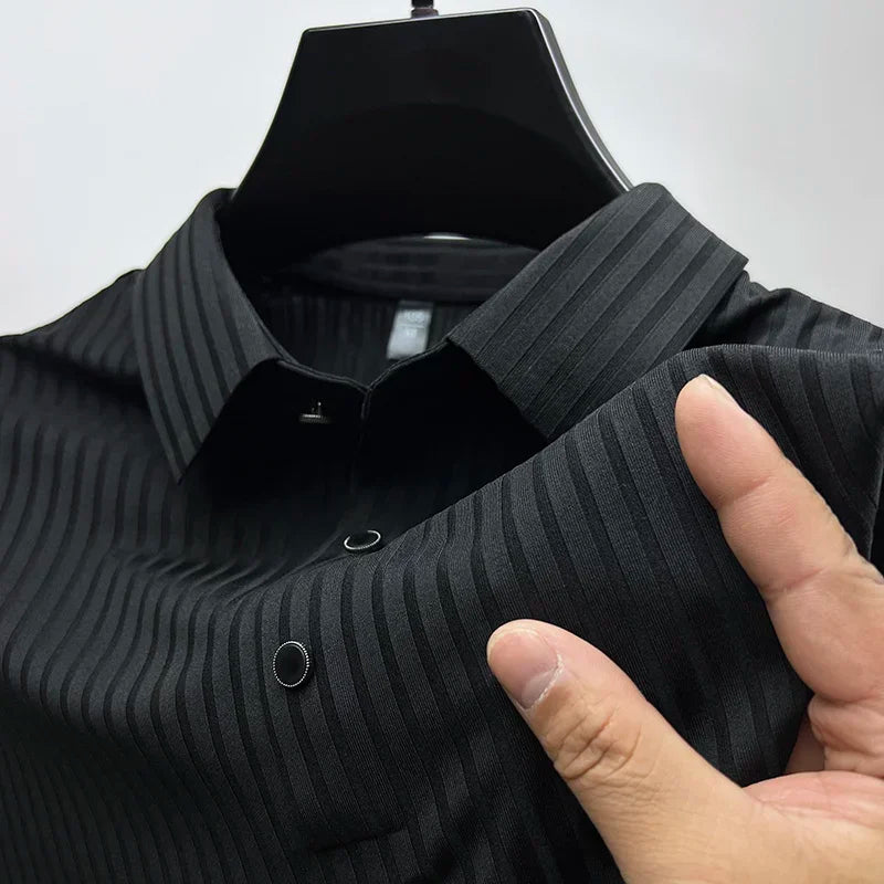 Men's Ice Silk Summer Polo Shirt, Lapel, Hollow, Short-Sleeved, Breathable, Business Fashion T-Shirt, Male Brand Clothing
