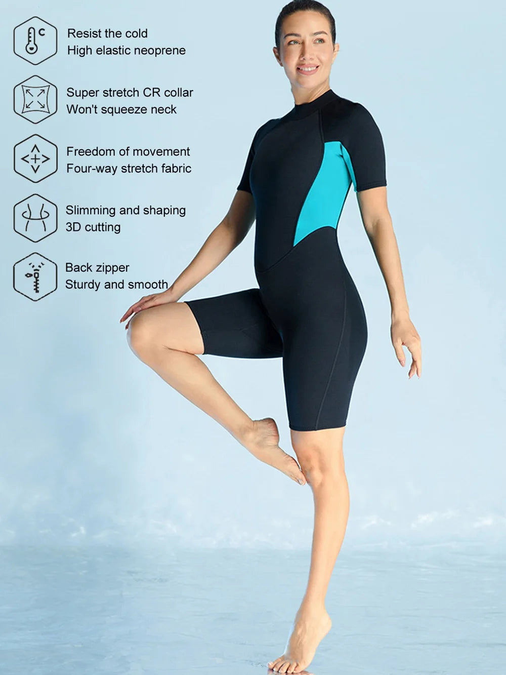 Women’s 3MM Neoprene Shorty Wetsuit – One-Piece Short Sleeve Diving Suit for Surfing, Snorkeling & Kayaking