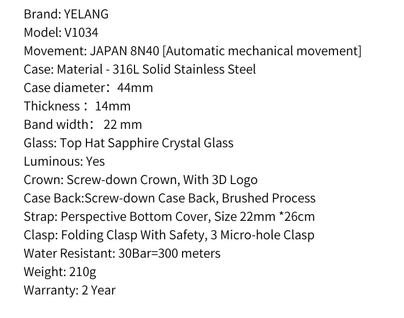 Yelang Men Dress Watch 44mm Vintage Dial Retro Business Luxury Sapphire Japan 8N40 Automatic Mechanical Waterproof 30Bar Reloj