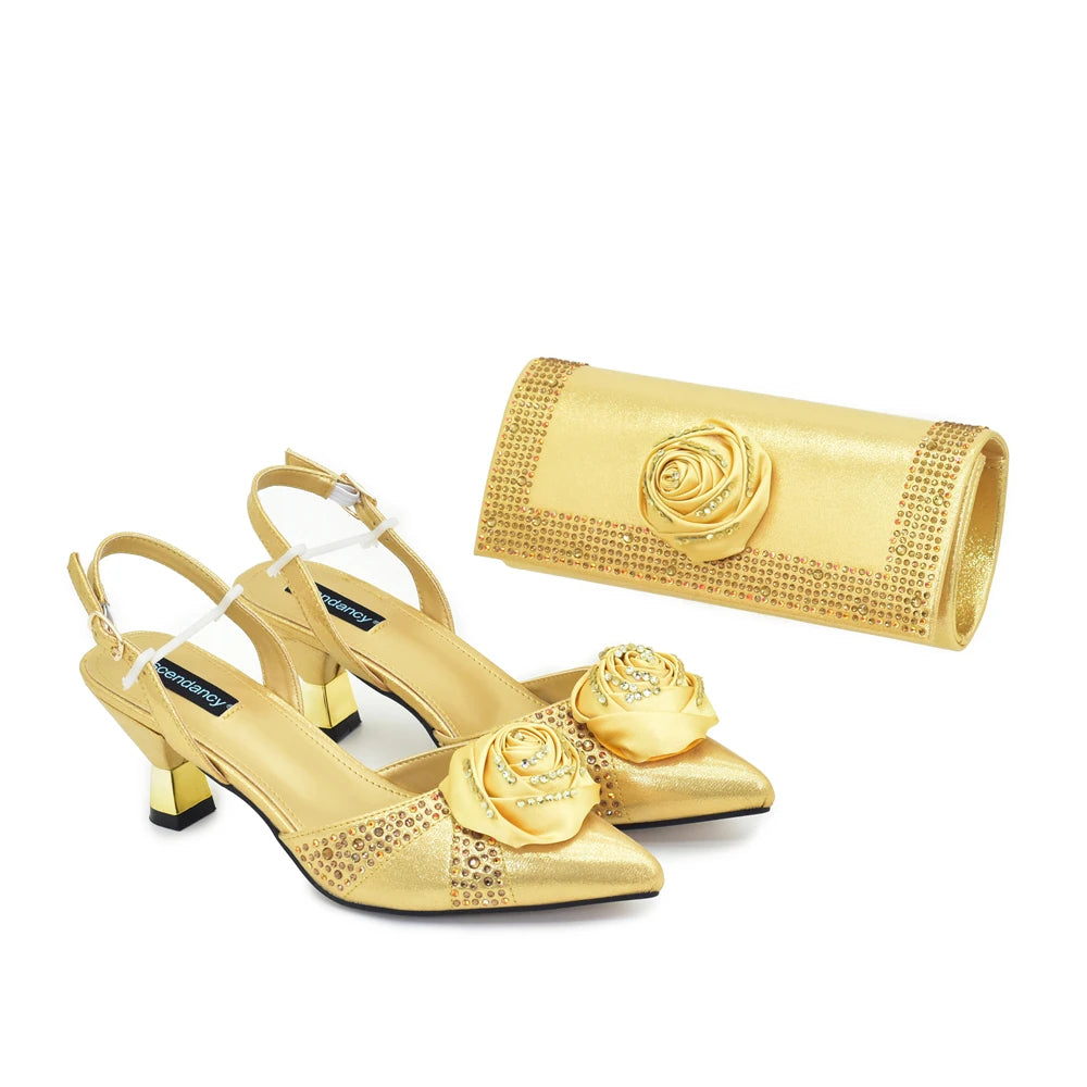 2025 Italian Design African Women's High Heels Pointed Toe Sandals Party Wedding Party Shoes and Bags Set for Wedding
