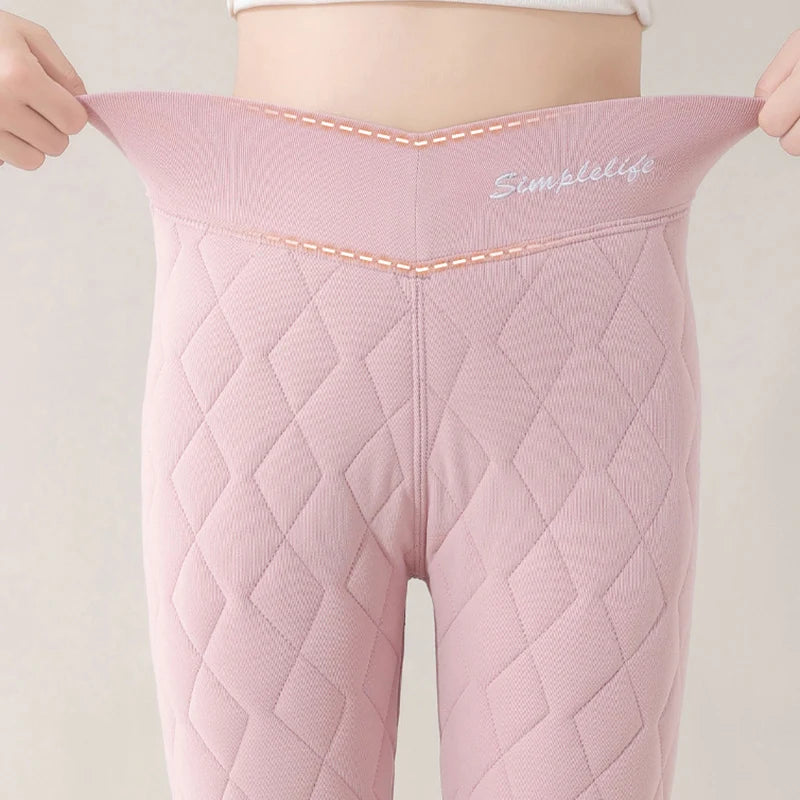 Women's High Waist Thick Thermal Pants Winter Windproof Knee Middle Aged Elderly Base Pant Elastic Waist Tummy Control Base Layer