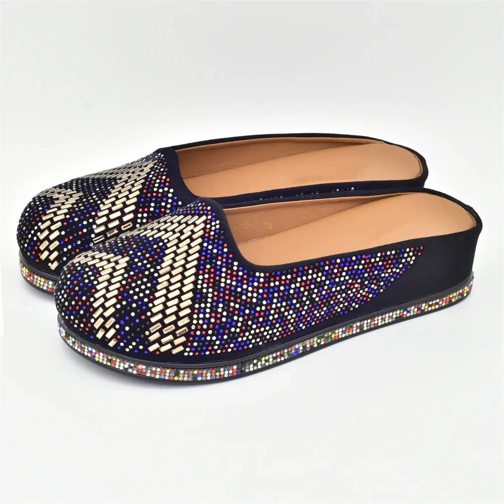 Bling Crystal Women Closed Toe Mules Half Close Slippers Thick Sole Light Weight Comfy Walking Shoes