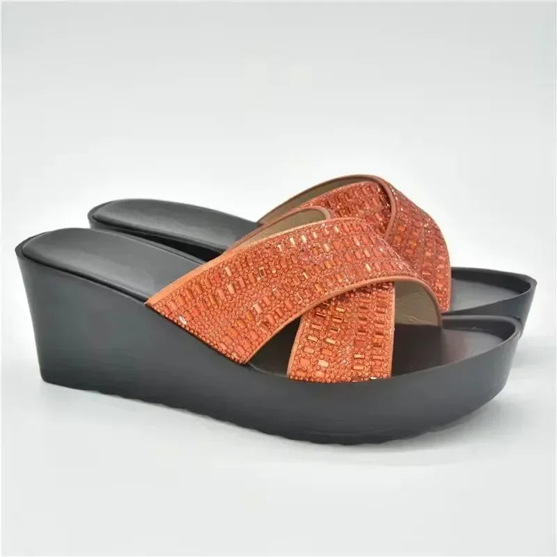 Patent Leather Rhinestone Wedding Shoes Bride Shoes for Women 2025 Designer Luxury Wedges Shoes for Women Platform Pumps