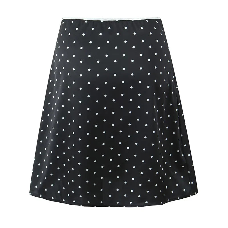 2025 Women Vintage Black White Polka Dot A-line Knee Length Skirt Sexy Low Waist Holiday Summer Skirts