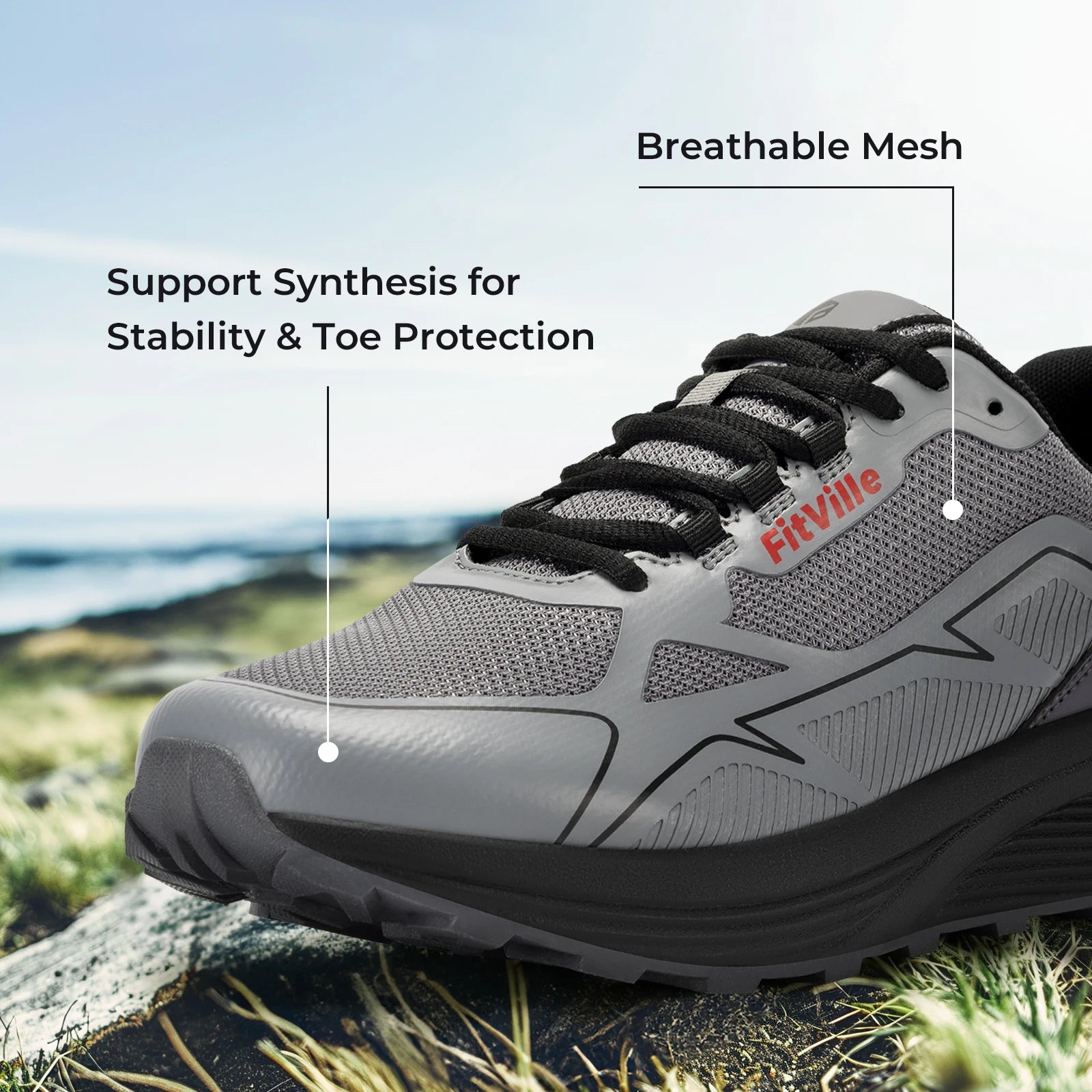 Antislip trailrunningschoenen voor heren, extra brede, lichtgewicht sneakers voor mannen met gezwollen voeten, ondersteuning van de voetboog en pijnverlichting