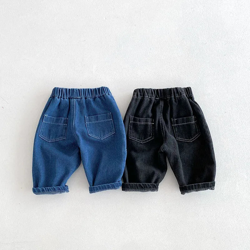 New Autumn Kids Jeans Children Girls Solid Colour Denim Blue Pants Baby Boys Cute Casual Trousers 9M-5T Unisex