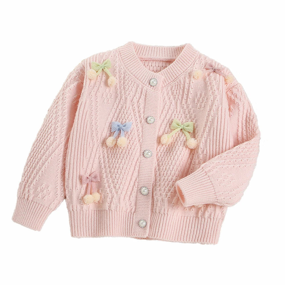 New Autumn Kids Knitted Cardigan Candy Colour Bow Girls Knitted Sweater Korean Loose Children Tops 9M-5T Girls
