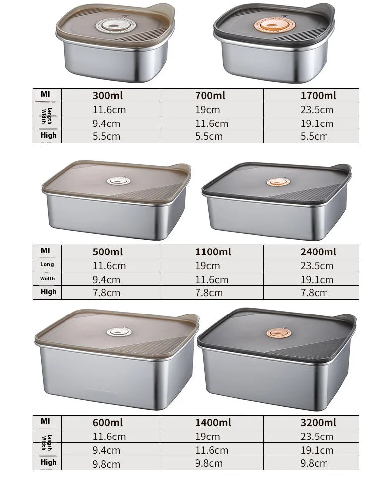 304 SS Airtight Leakproof Containers, BPA-Free - Fridge/Freezer/Microwave Safe, Stackable - Home/Kitchen Lunch Box Fruits/Meals
