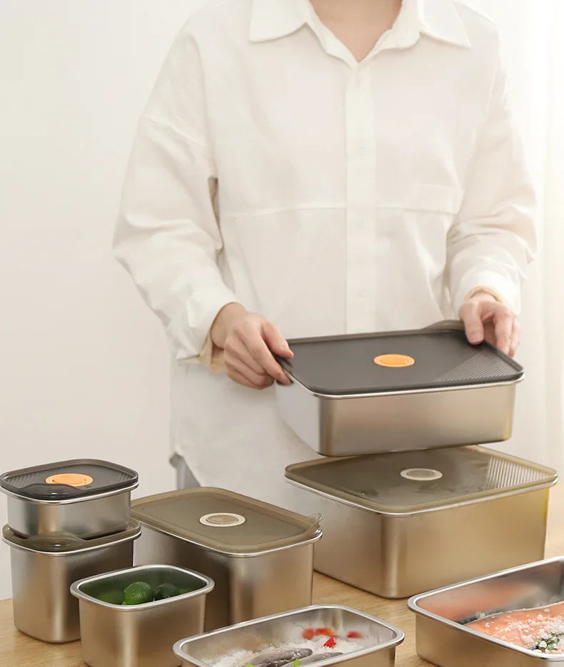 304 SS Airtight Leakproof Containers, BPA-Free - Fridge/Freezer/Microwave Safe, Stackable - Home/Kitchen Lunch Box Fruits/Meals