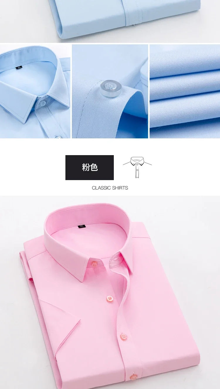 Men Short Sleeve Shirts Summer Ice Silk Light Thin Solid Business Casual Slim Fit White Shirts Classic Fashion Men Clothing