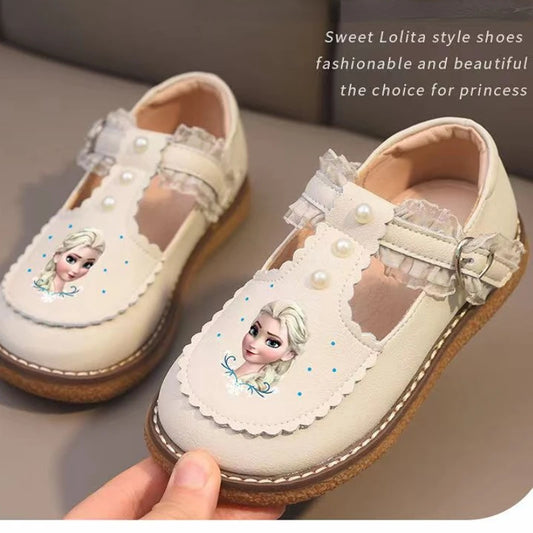Disney Frozen Princess Girls Leather Casual Shoes - Spring Toddler Soft Sole Anti-Slip Walking & Play Footwear (Lolita Style)
