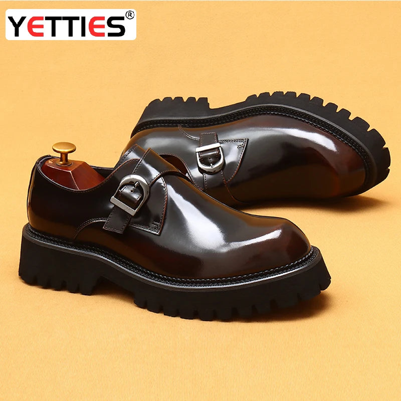 British casual leather shoes genuine leather formal business men shoes thick soled Oxford shoes patent leather Derby shoes