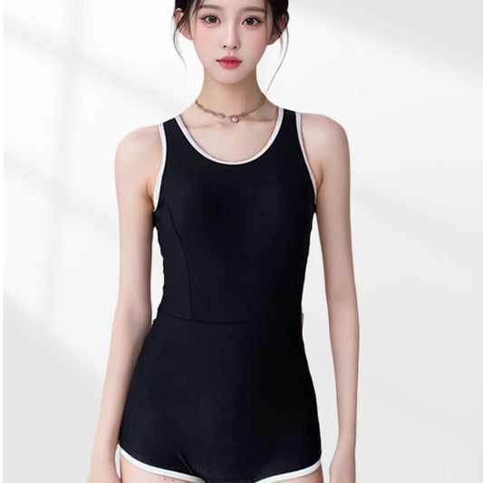 Women's Simple Solid One-Piece Swimsuit Sport Racing Style Body Shaping Beach Bathing Suit Sexy Backless Slimming Swimwear