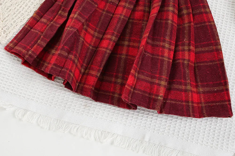 New Autumn Kids Sweater Set Cute Colourful Buttons Girls Knitted Shirt + Checked Skirt Children Sweet Thin Outfit 9M-5T Girls