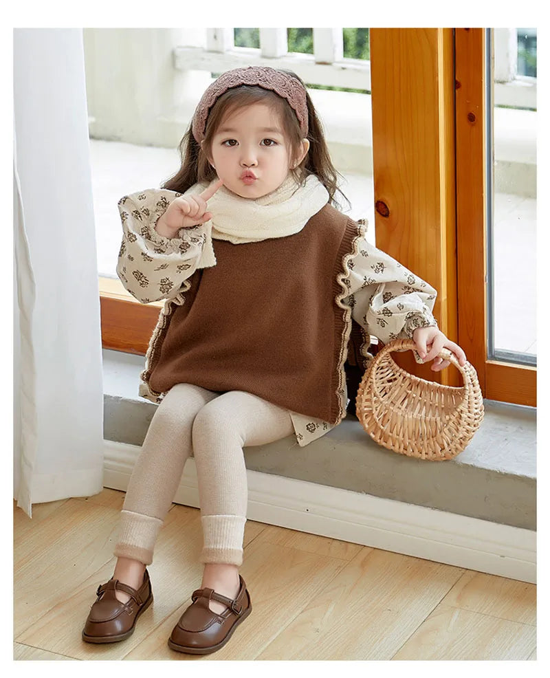 New Autumn Kids Leggings Infant Girls Solid Colour Pit Strip Render Pants Toddler Fleece Padded Warm Trousers 1-3Y Girls