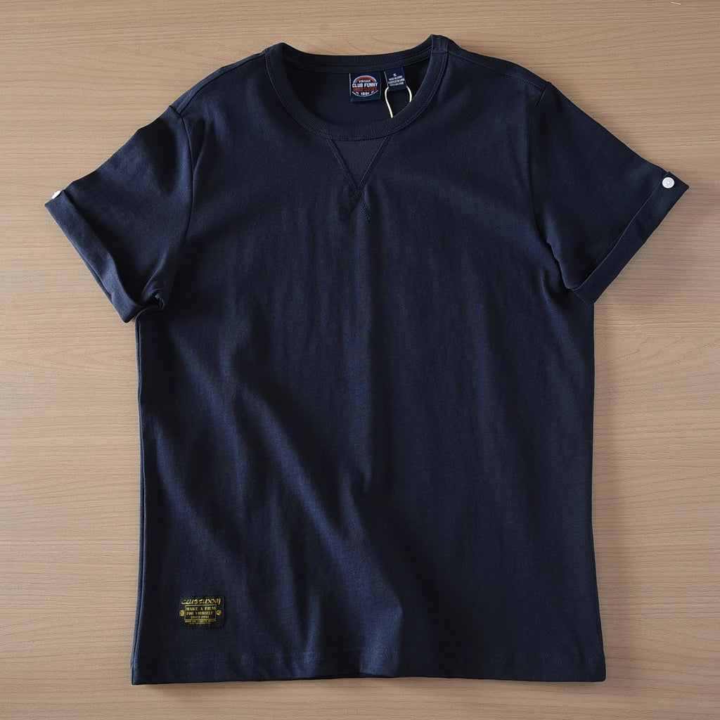 2025 Zomer Nieuw Amerikaans Retro Korte Mouw O-hals Effen Kleur T-shirt Heren Eenvoudige Mode 100% Katoen Gewassen Casual Jeugd Tops