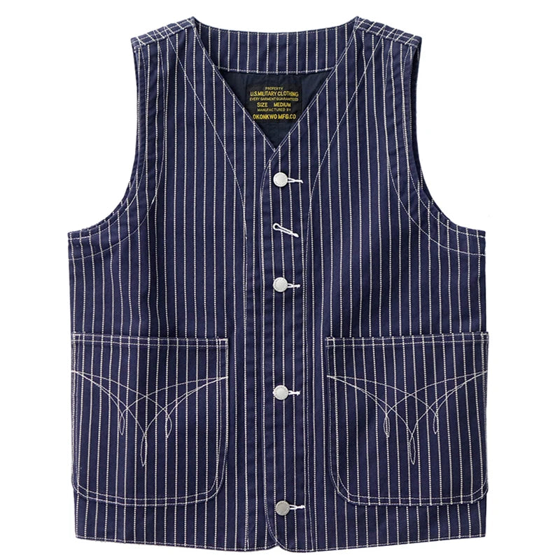 2024 Autumn New American Retro 12OZ Denim Cargo Vest Men's Simple 100% Cotton Washed Old Casual Multi-pocket Waistcoat Jacket
