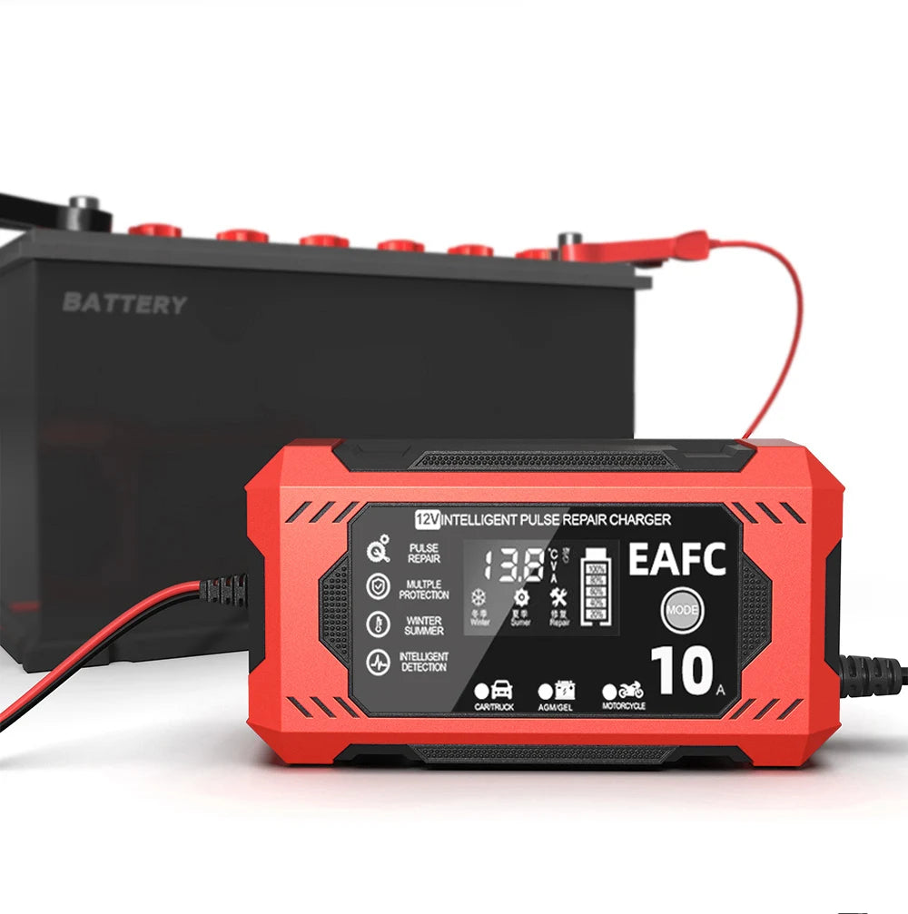 Car Battery Charger 12V 8A 10A Touch Screen Pulse Repair Digital LCD Display Smart Fast Charger for Car Motorcycle