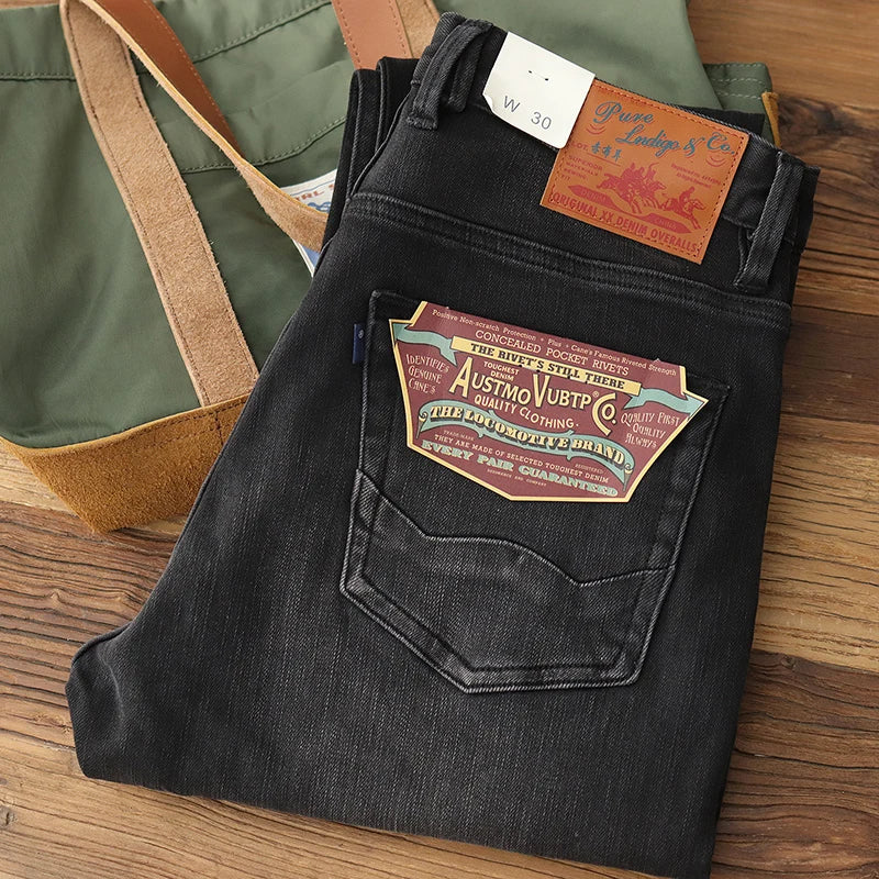 5028# 2024 Lente en herfst Nieuwe Amerikaanse retro elastische zwarte denim jeans Heren eenvoudige gewassen slanke rechte jeugd casual broek