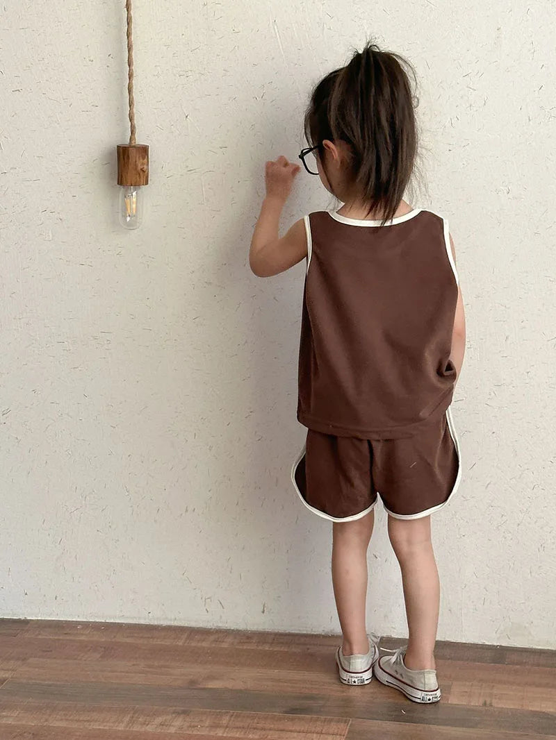 New Summer Kids Clothes Set Children Thin Style Letter Sports Suit Girls Tank Top Shorts Boys Outfits 4-6Y Unisex