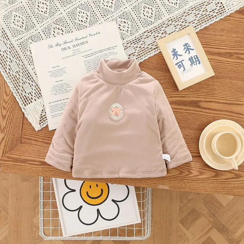 Kid's Winter Blouse 1-5Y Girls Padded Cotton Long Sleeve T-shirt Children's Thickening Warm Bottoming Shirt