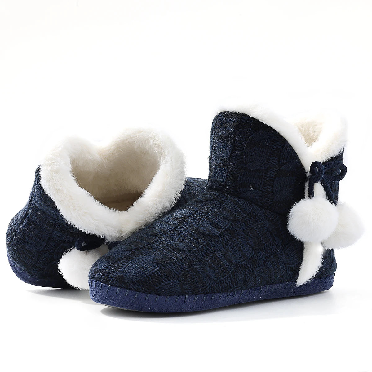 Women's Winter Warm Plush Boots Suitable For Outdoor and Indoor Use With Soft Sole Non-Slip Knit Furry Snow Shoes Cosy Cotton