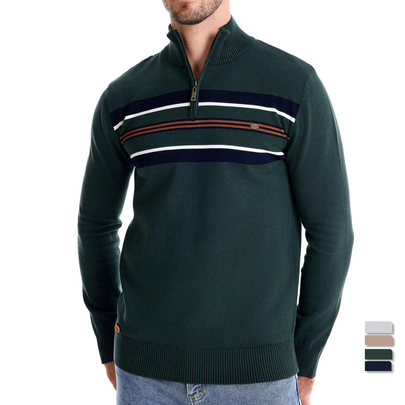 Men's Mock Neck Cotton Pullover Knit Sweaters Casual Business Strip Ribbed Turtleneck Sweaters for Men
