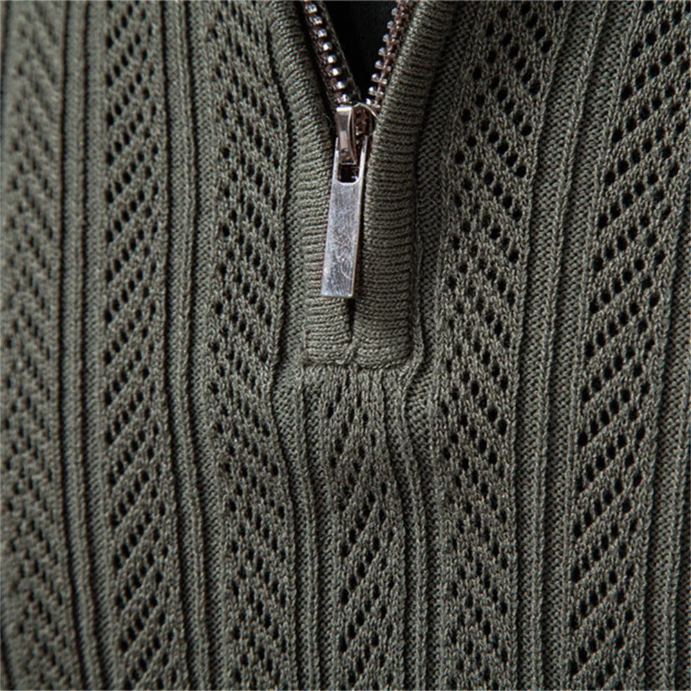 Men's Premium Solid Colour Polo Slim Fit Henley Long Sleeve Luxury Textured Fabric Business Casual Male Polo Shirts