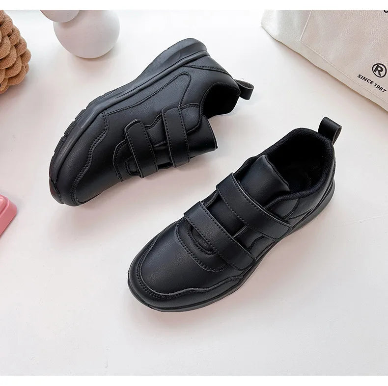 Student Sneakers Unisex White Shoes Magic Buckles Lightweight Couple Shoes for Sports School Dance Running