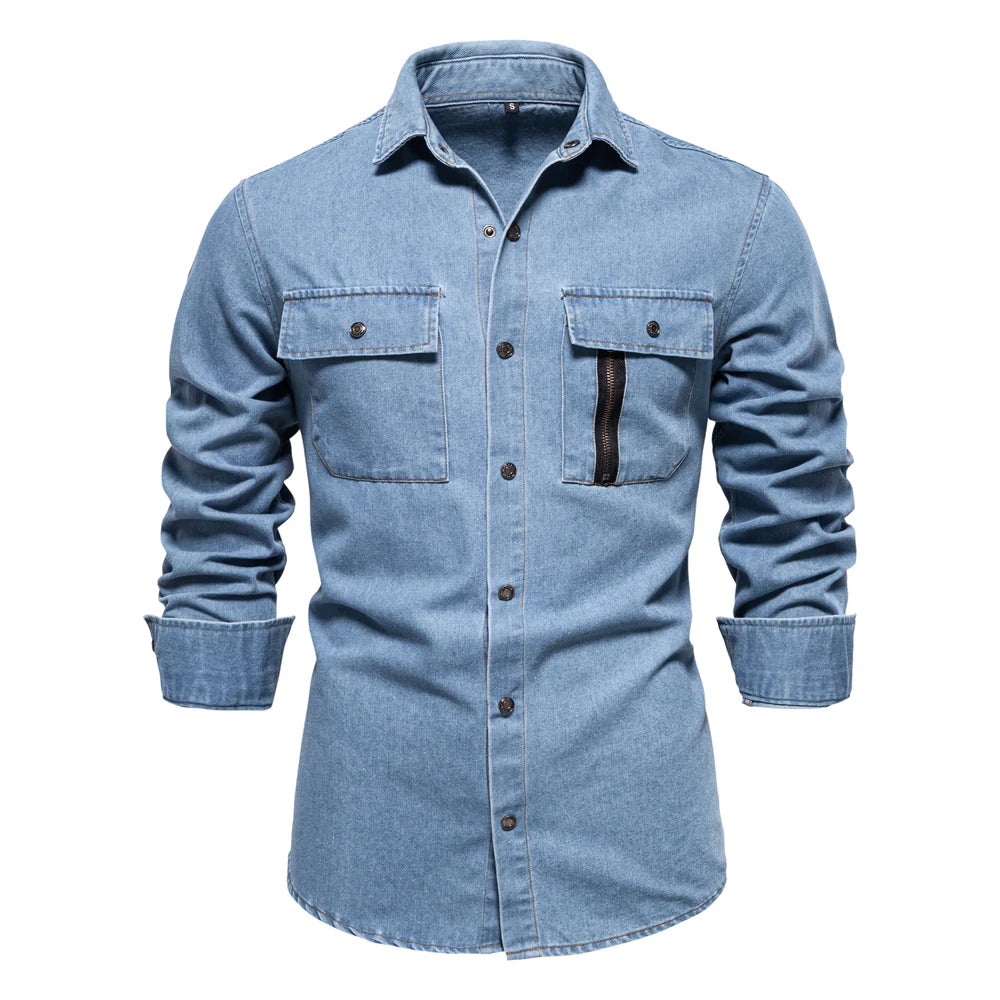 Men's 100% Cotton Denim Shirts Autumn Thickened High Quality Solid Colour Shirt With Button Casual Jeans Shirt For Men