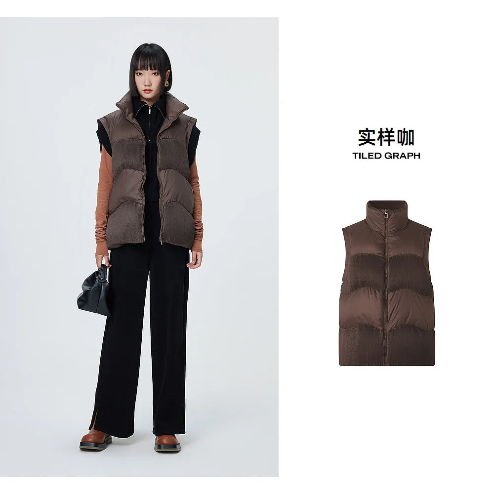 Women's Down Vest Loose Stand Collar, Solid Colour Duck Down, Sleeveless Jacket Basics Commuter For Ladies