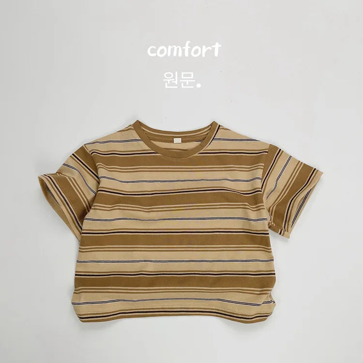2025 Summer New Children Short Sleeve T-Shirts Cotton Baby Boy Girl Casual Striped Tees Toddler Versatile Tops Kids Clothes