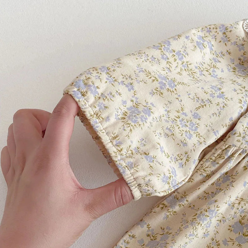 New Spring Girls Floral Dress Kids Cute Lace Doll Collar Princess Dress Children Sweet Flower Clothes For Kids 1-3Y Girls