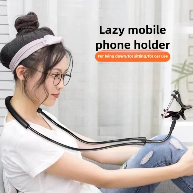 Rotatable Lazy Neck Phone Stand Holder 360 Degree Mobile Necklace Bracket Bed for Smartphones - Hands-Free Hanging Stan