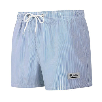Men’s Quick-Dry Striped Swim Shorts – Beach Board Shorts with Mesh Liner & Pockets for Summer Swimwear