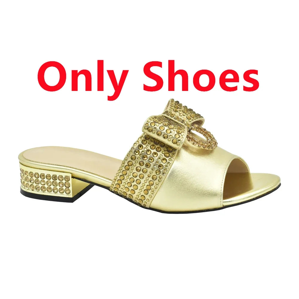 Italian Ladies Shoes and Bags To Match Set Decorated with Rhinestone Sling Backs Low (1cm-3cm) Luxury Shoes Women Designers