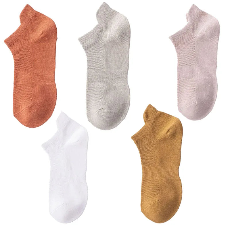 5 Pairs Summer Men's Cotton Short Mesh Harajuku Comfortable Solid Colour Casual Ankle Socks Male Net Sneaker Socks