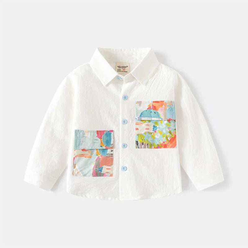 New Autumn Kids Shirt Girls Boys Cute Oil Painting Style Blouse Children Simplicity Long Sleeves Tops 2-6T Unisex