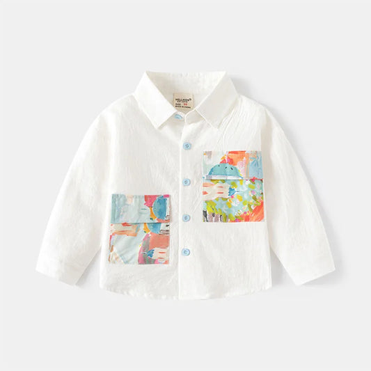 New Autumn Kids Shirt Girls Boys Cute Oil Painting Style Blouse Children Simplicity Long Sleeves Tops 2-6T Unisex