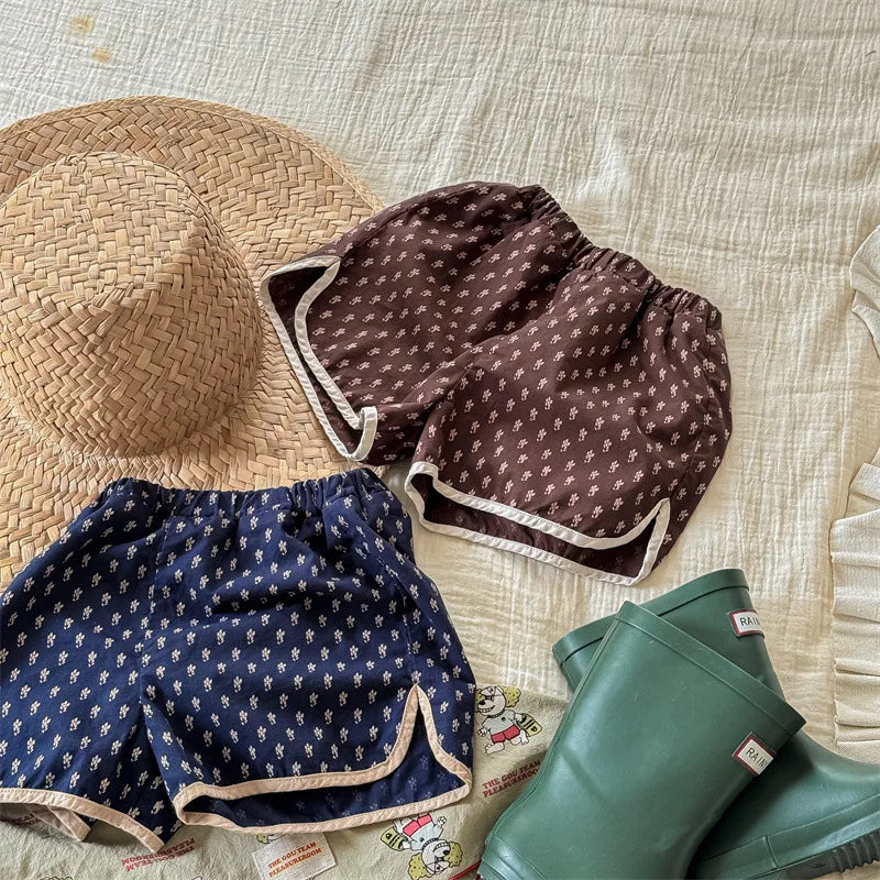 2025 Zomer Nieuwe Baby Meisjes Schattige Bloemen Shorts Kinderen Losse Katoenen Shorts Veelzijdige Kinderprint Casual Shorts Peuterkleding 4-6Y Unisex