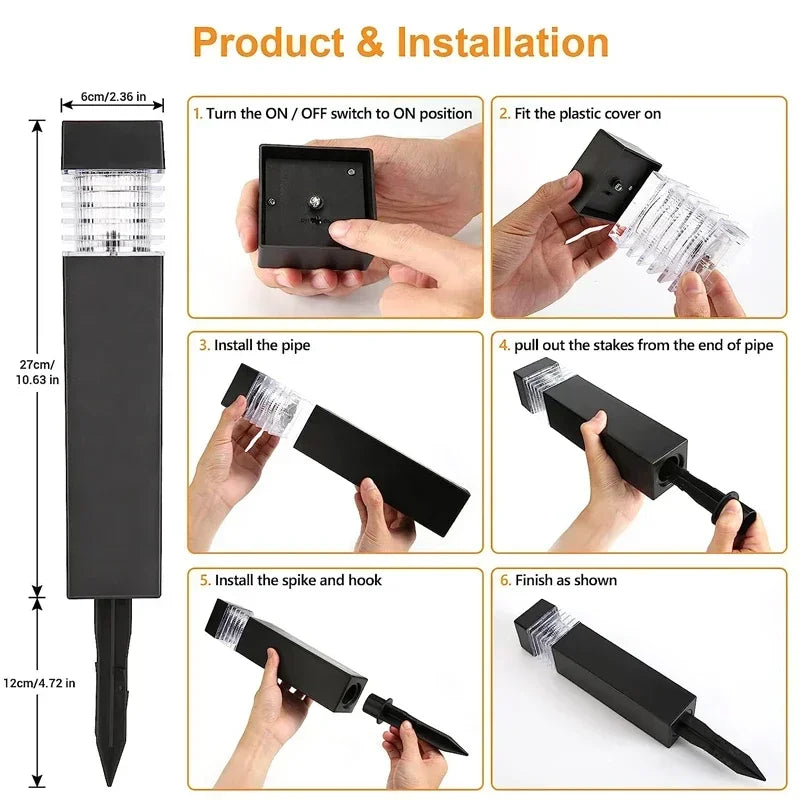 Square LED Solar Ground Lawn Lantern Outdoor Waterproof Garden Pathway Decorative Lights for Courtyard Lawn Patio Balcony