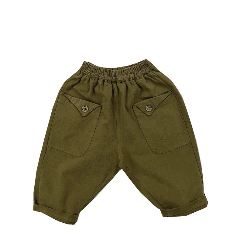 2025 Herfst Nieuwe Kinderen Losse Broeken Baby Meisjes Effen Vintage Casual Broek Peuter Jongens Veelzijdige Cargo Broek Kinderkleding 4-6Y Unisex