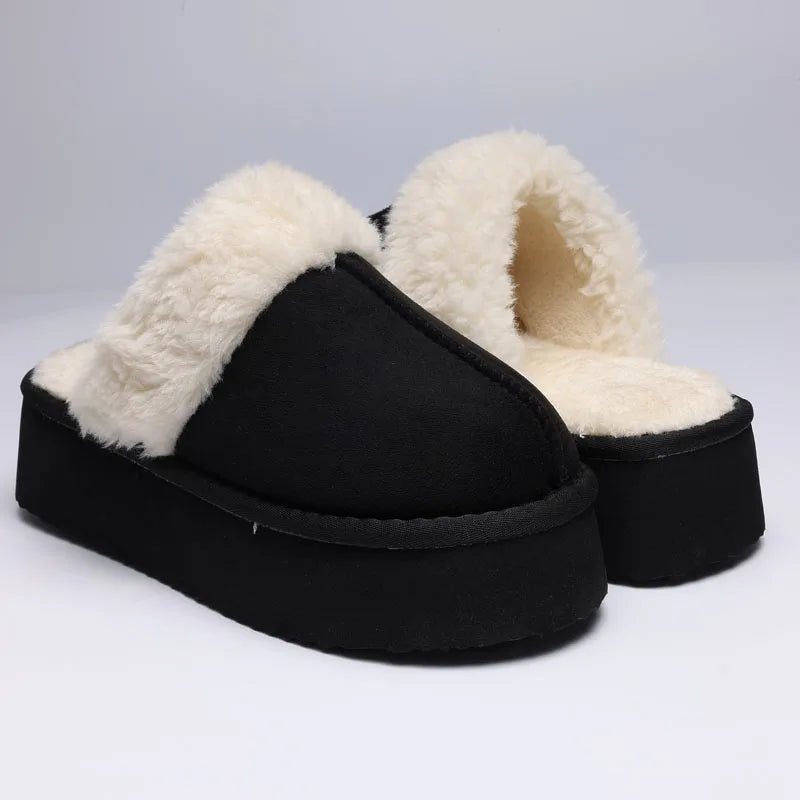 Women's Fluffy Plush Winter Shoes With Thick Sole Fuzzy Slides Suitable For Indoor and Outdoor Use With Anti-Slip Platform Fur Slippers
