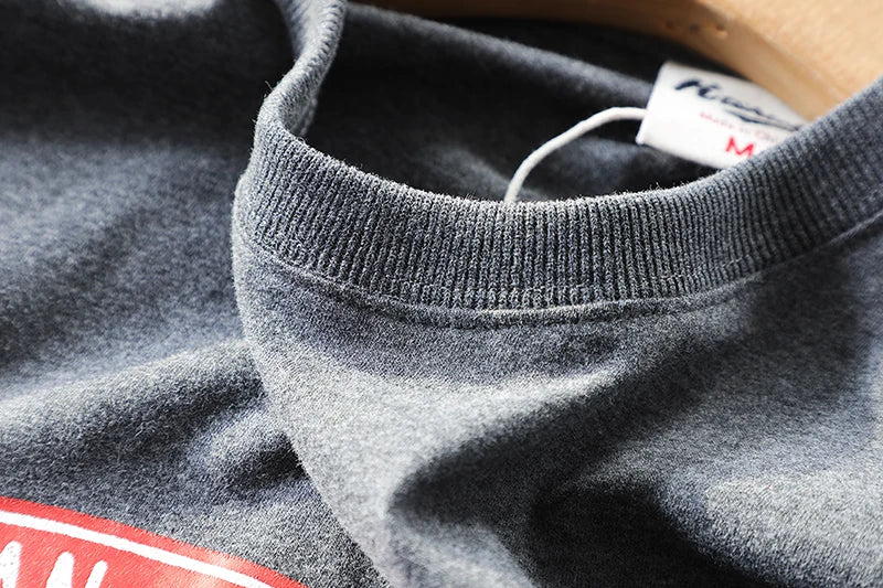 2025 Summer New American Retro 250g Short Sleeve O-neck Printed T-shirt Men's Fashion 100% Cotton Washed Casual Loose Tops