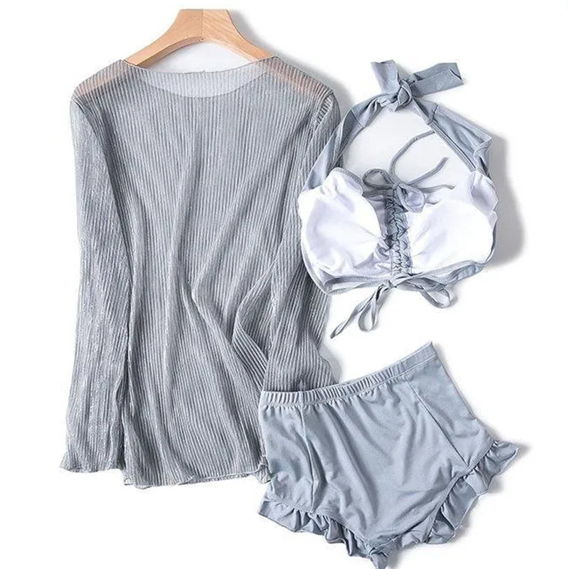 Summer Swimming Swimwear Set for Women Vacation Beach Sun-Proof Shorts Swimsuit Sexy Bikini Beachwear Swimsuits 3-Piece Set