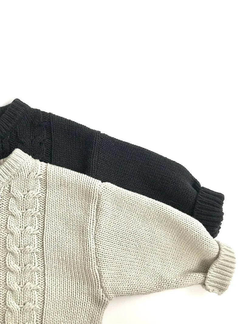 New Autumn Kid's Sweater Boys Trendy Patchwork Sweater Girls Knitted Pullover Children's Loose Knitwear 1-6Y Unisex