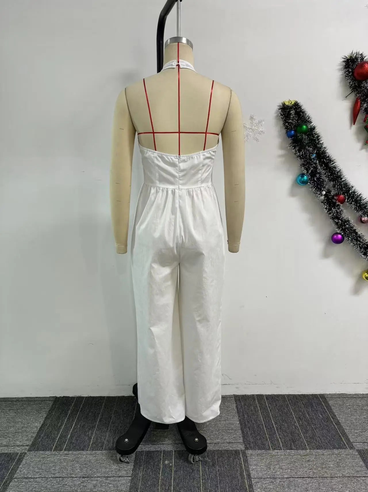 Women's Sexy Solid Color Halter Backless Wide Leg Jumpsuits Casual Sleeveless Rompers