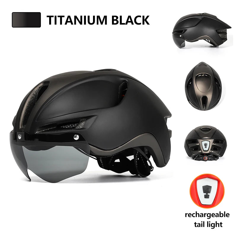 New Road Mountain Bike Helmet Adult Men's Outdoor Sports Cycling Safety Hat With LED Charging Taillight Goggles