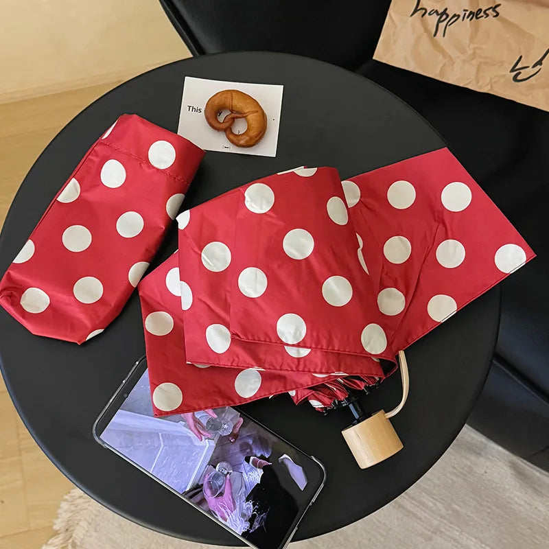 Large Polka Dots AutoOpen/Close Women’s Retro Aesthetic 2-in-1 Umbrella - UPF 50+ Protection 3-Fold Compact, Windproof & Stylish