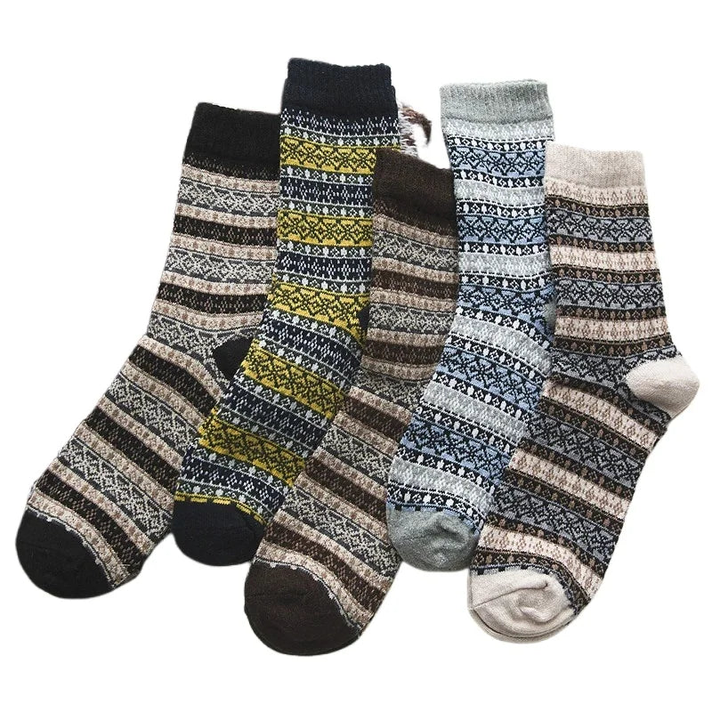 5 Pair Winter New Thick Warmth Harajuku Retro Fashion Casual Wool High Quality Cotton Socks For Men